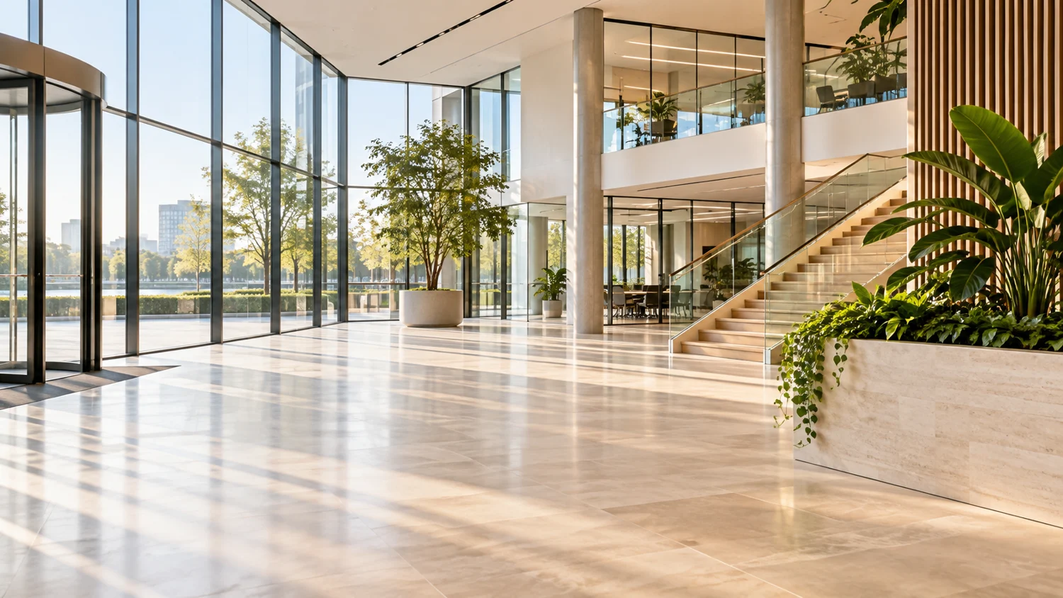 Licht kantoorinterieur met groene accenten, sfeerbeeld